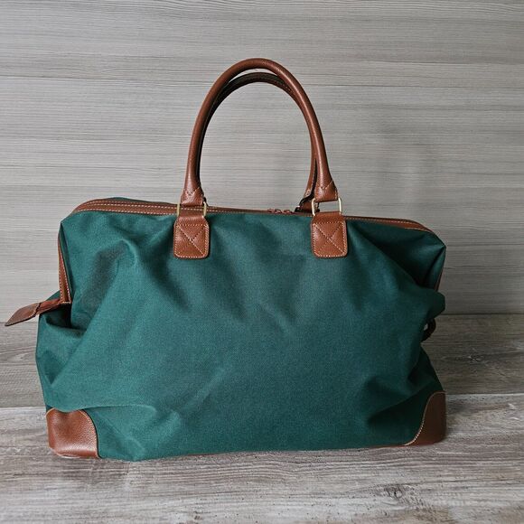 Ralph Lauren Hunter Green Carry On Duffle Bag Canvas Leather Vintage Weekender - Picture 4 of 11